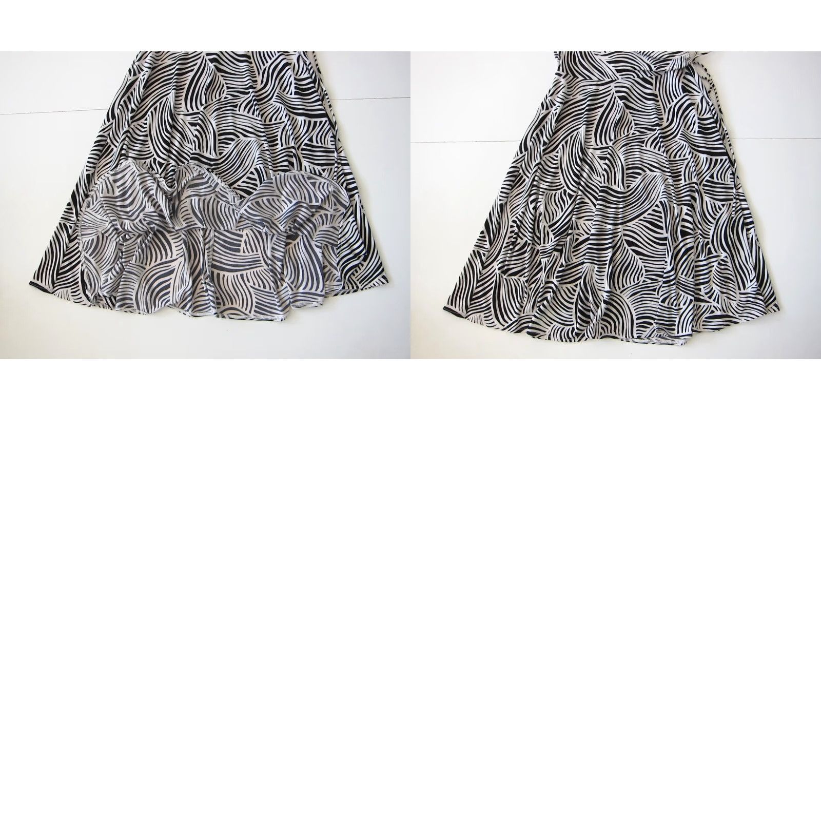 Vintage Maggy L Black White Abstract Stretch V-Neck Ruched Short Sleeve Empire Dress 8 Size 30" / US 8 / IT 44 - 8 Thumbnail