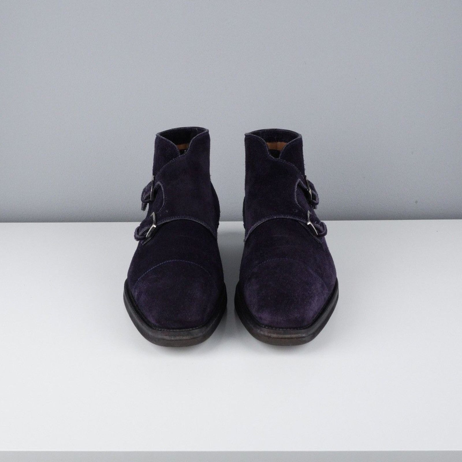 Kiton Kiton doble buckle dark blue suede leather boots shoes Size US 7 / EU 40 - 2 Thumbnail