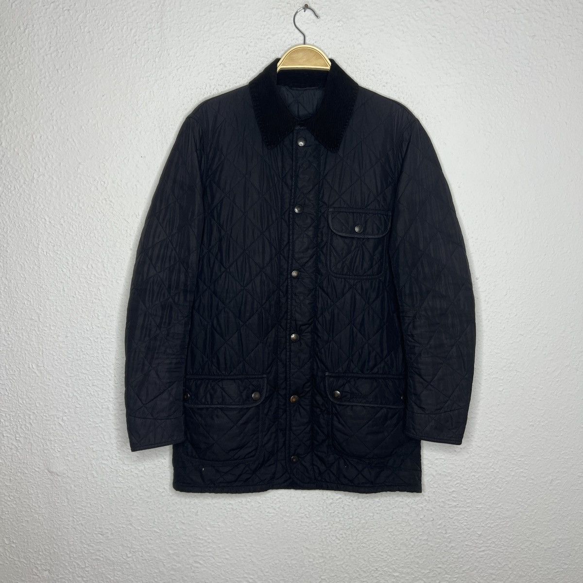 Barbour Black Quilted Jacket Barnes Parka Coat Logo
