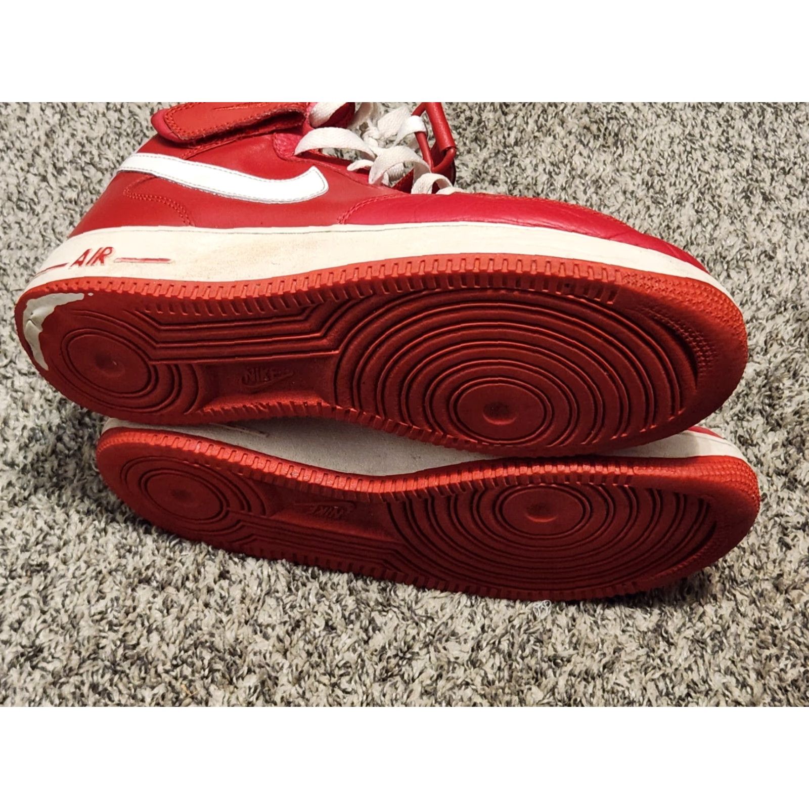 Nike VINTAGE Nike Air Force One High Top Sneaker Red White 2011 US 9 Men Mid Top Leather Rubber Fabric Nike Air Force 1 Athletic Basketball Shoes Mens Size US M / EU 48-50 / 2 - 4 Thumbnail