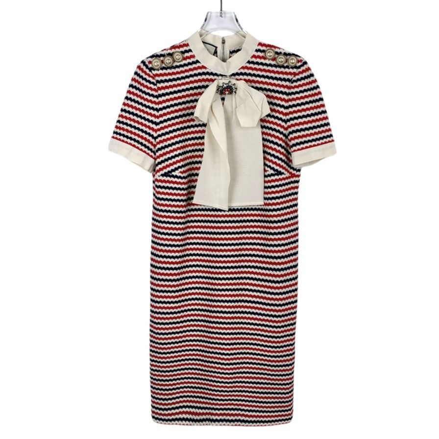 Gucci Gucci Double G Pearl Button Color-Block Stripe Knit Dress (S Size M / US 6-8 / IT 42-44 - 1 Thumbnail
