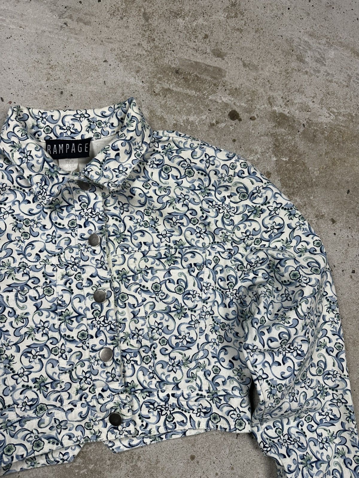 Other Vintage 90s Rampage Floral Print Cropped Denim Jeans Jacket Size M / US 6-8 / IT 42-44 - 6 Thumbnail