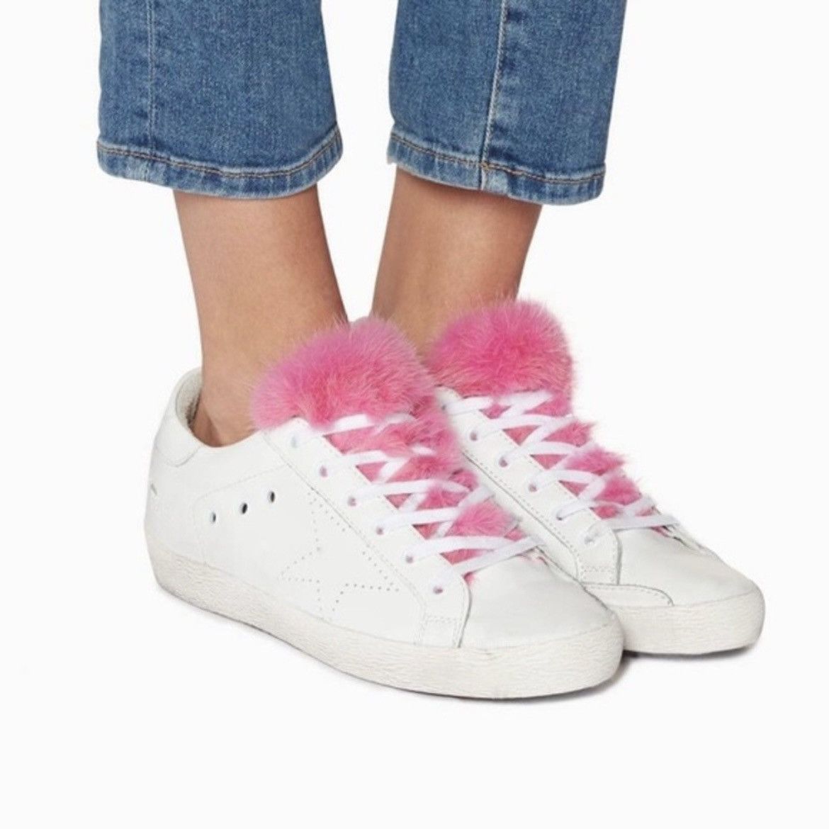 image of Golden Goose Pink Fur Tongue Sneakers Size36 Great Condition in White, Women's