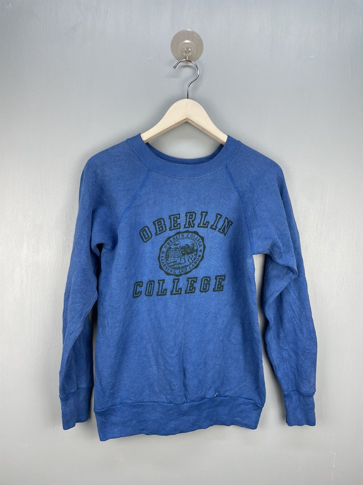 image of American College x Vintage 70's Oberlin College Sweatshirt in Blue, Men's (Size Small)