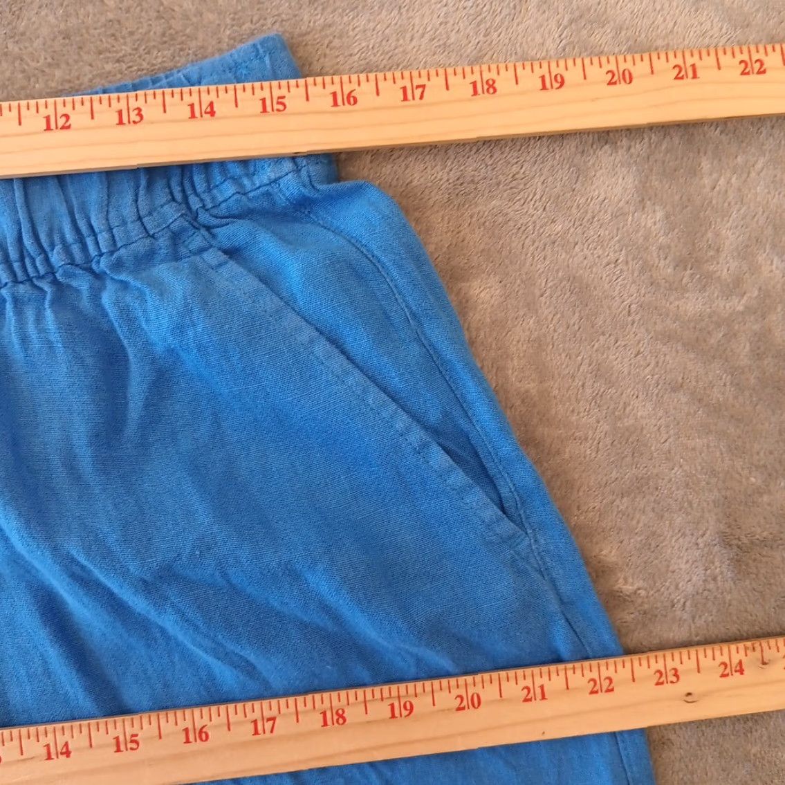 Vintage Tahari Pants Womens L Blue Ankle Wide-Leg Linen Pockets Pull On 30x25 Size 36" / US 14 / IT 50 - 3 Thumbnail
