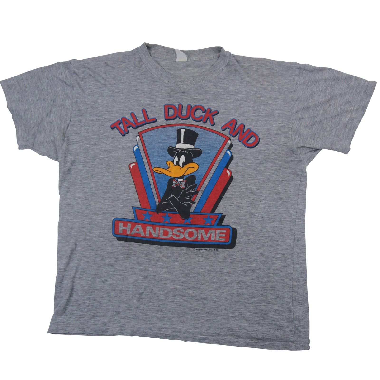 image of Vintage 80's Looney Tunes Daffy Duck "tall,duck,and Handsome" in Grey, Men's (Size Large)