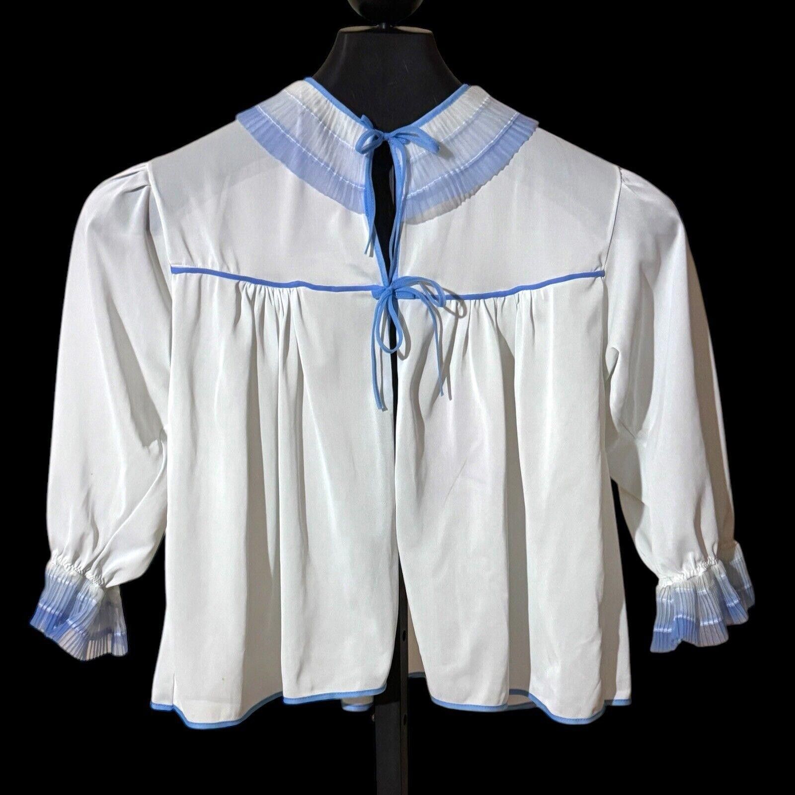 Designer Vintage Blue Pleated Chiffon Trim Nylon Bed Jacket Sz M Size ONE SIZE - 1 Thumbnail