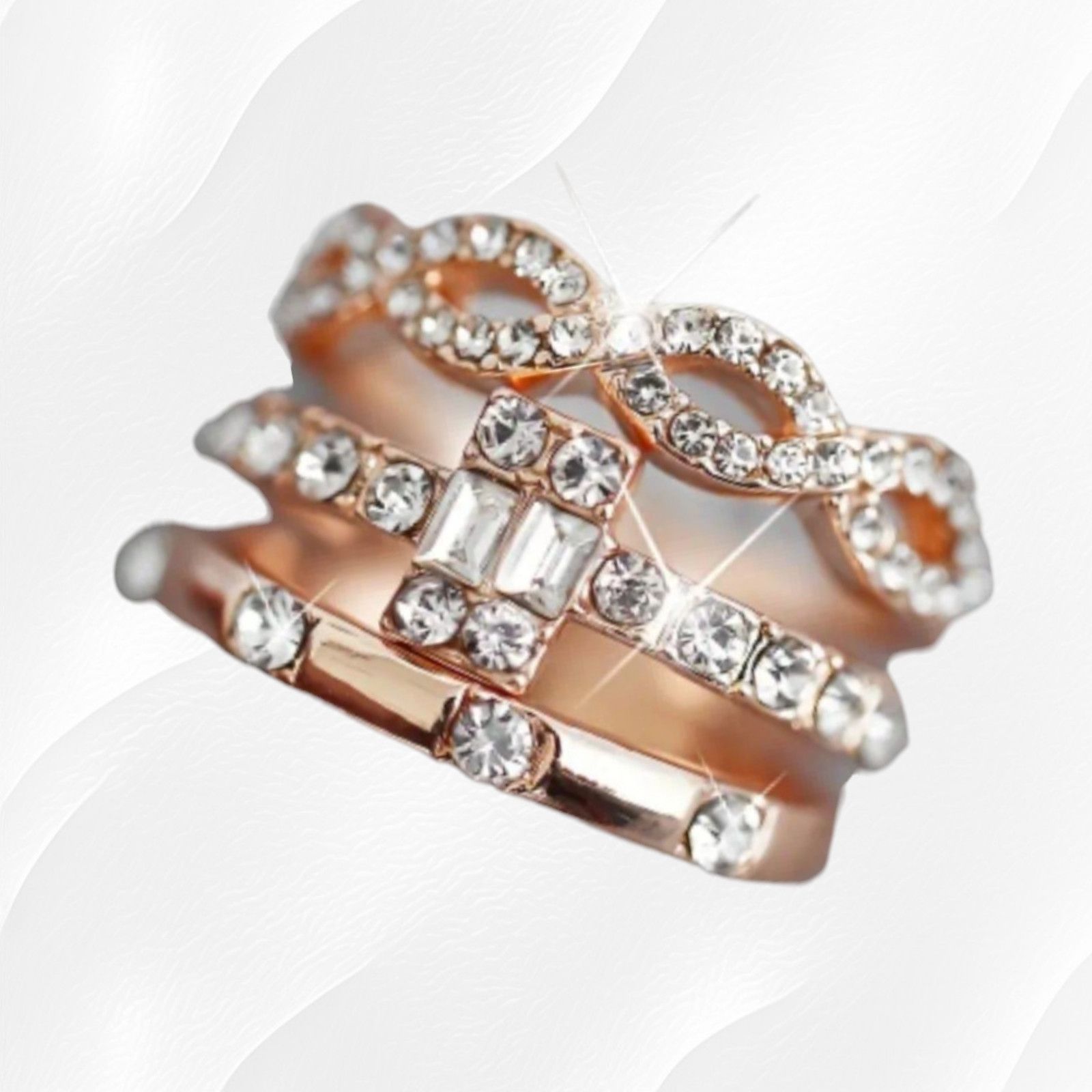 Other Rosy Golden Inlaid Zircon 3 Piece Fashion Ring Size 9 Size ONE SIZE - 1 Thumbnail