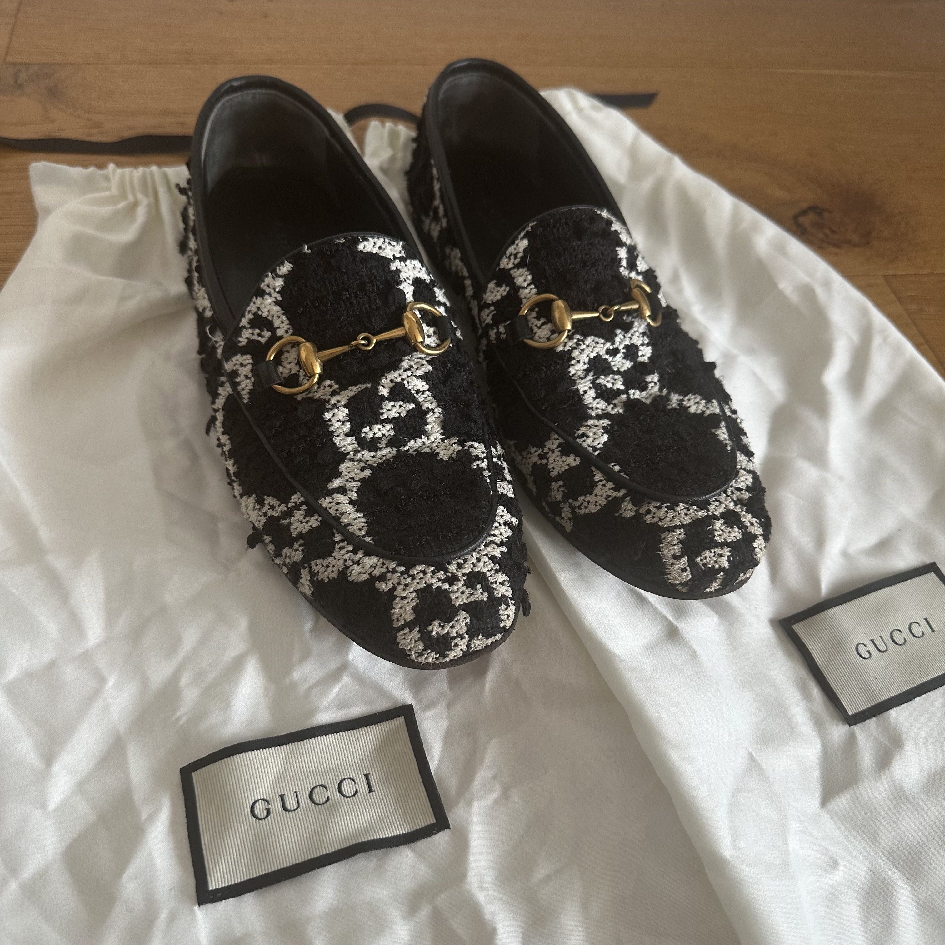 Gucci GUCCI Jordaan loafers in black and white GG Tweed Size US 6.5 / IT 36.5 - 2 Thumbnail