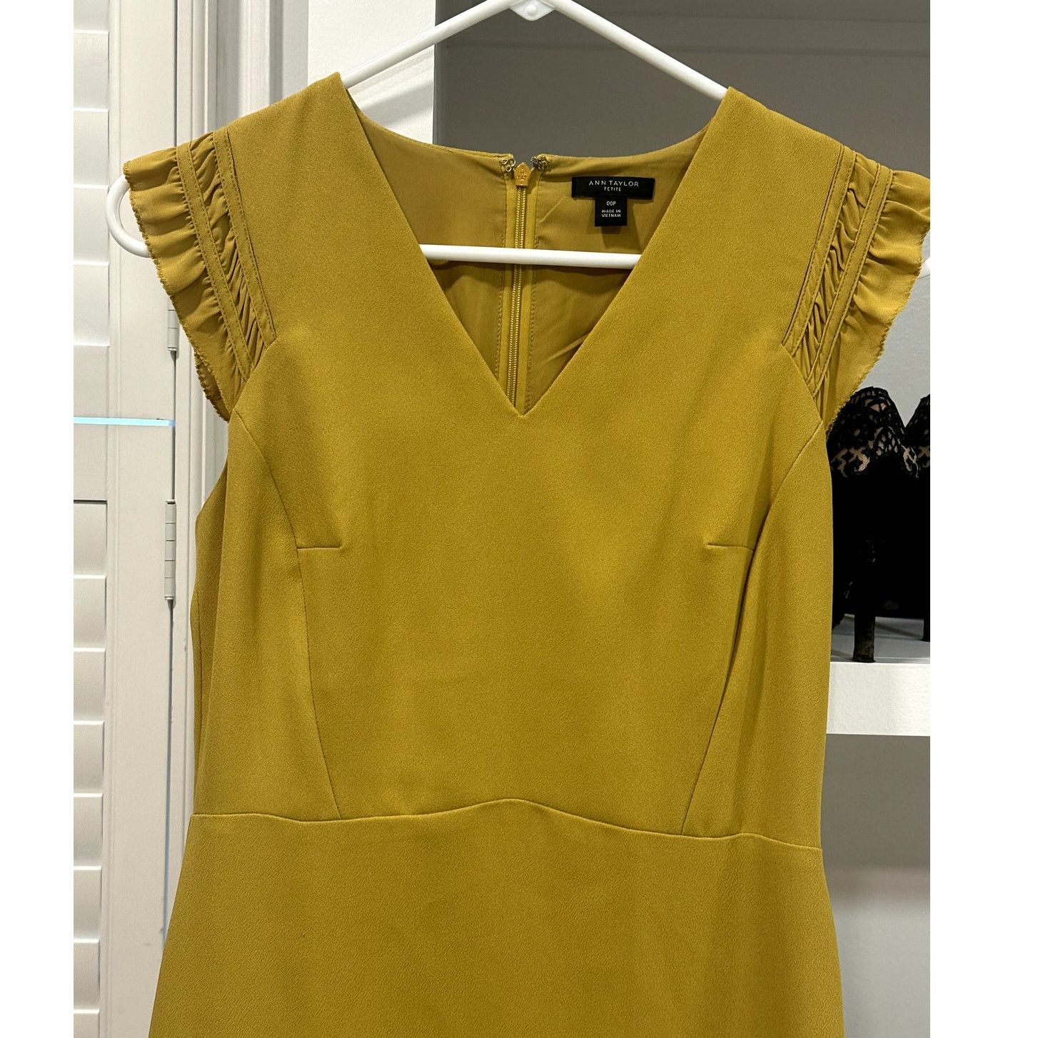 Ann Taylor Ann Taylor Women's Mustard Yellow Ruffle Sleeve Dress 00P Size XXS / US 00 / IT 34 - 3 Thumbnail