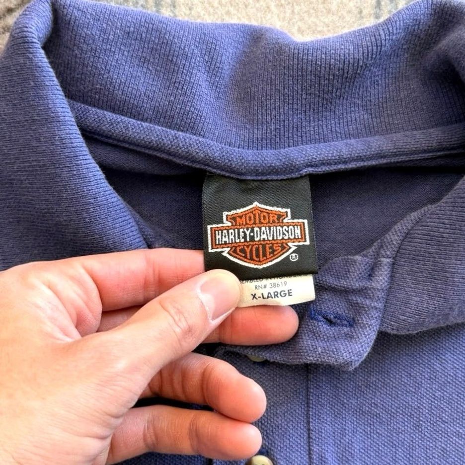 Harley Davidson VINTAGE Harley Davidson Polo Shirt Adult XL Blue Long Sleeve Biker Motorcycle 90s Y2k Mens Size US XL / EU 56 / 4 - 3 Thumbnail