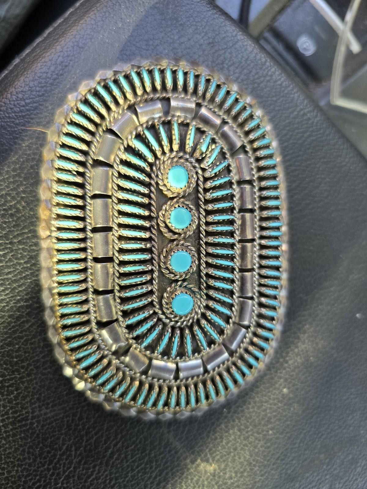 Other Jason Yazzie Sterling Needlepoint Turquoise Belt Buckle Size ONE SIZE - 2 Thumbnail