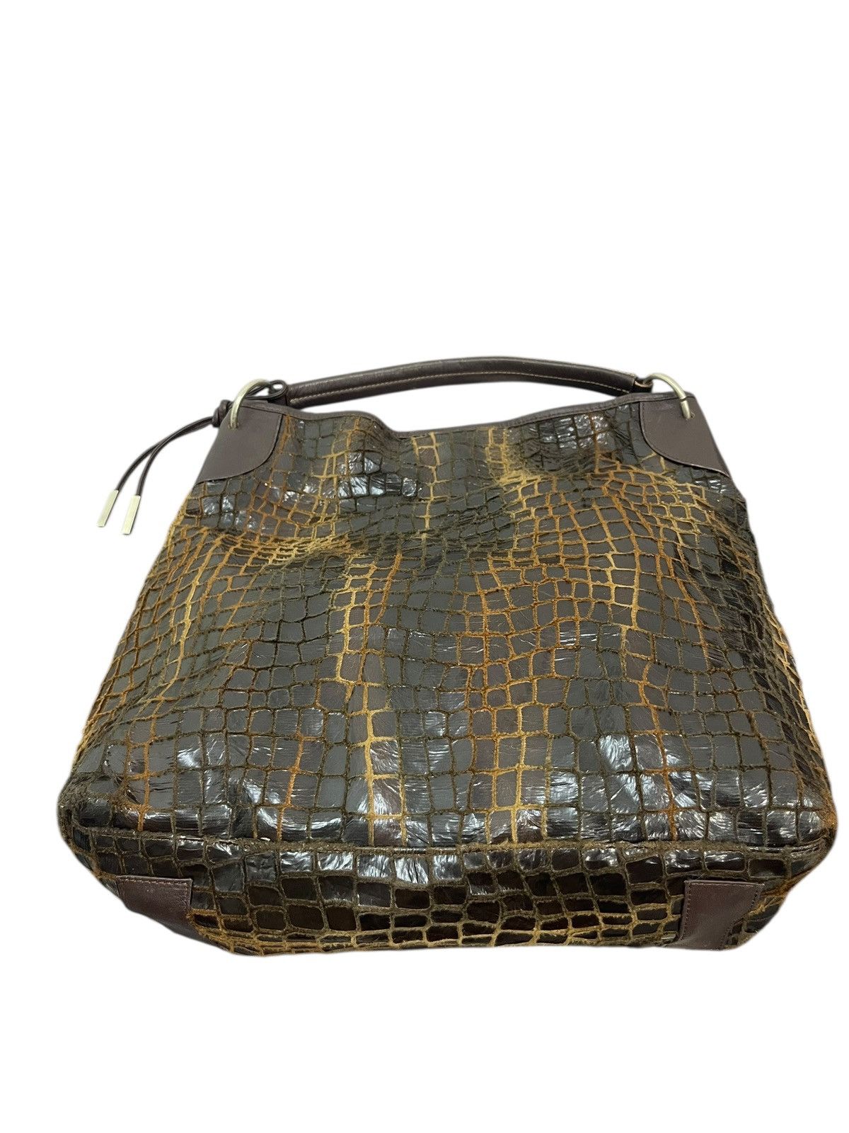 Genuine Leather Crocodile Embossed Textured Patina 4 Session Bag 2🟩1 Size ONE SIZE - 13 Thumbnail