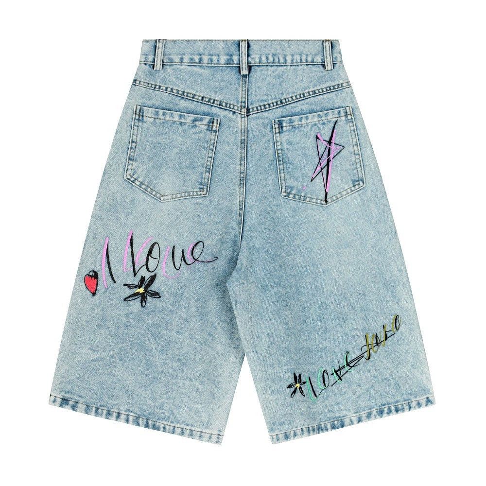Vintage Men's punk distressed cartoon graffiti washed denim shorts Size US 32 / EU 48 - 2 Thumbnail