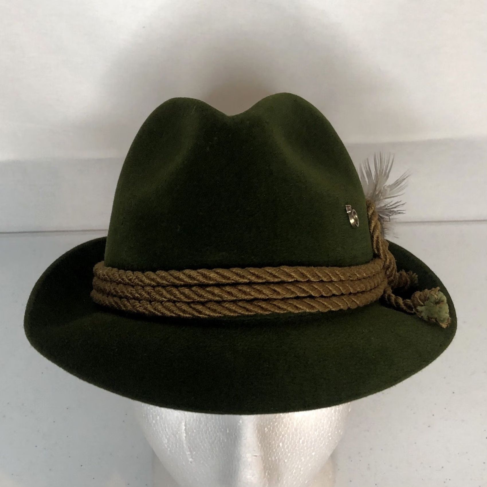 FELT VINTAGE Resistol Self-conforming Hat Manhattan Fedora Green Felt 6 7/8 German Feathers & Rope Mens Size ONE SIZE - 4 Thumbnail