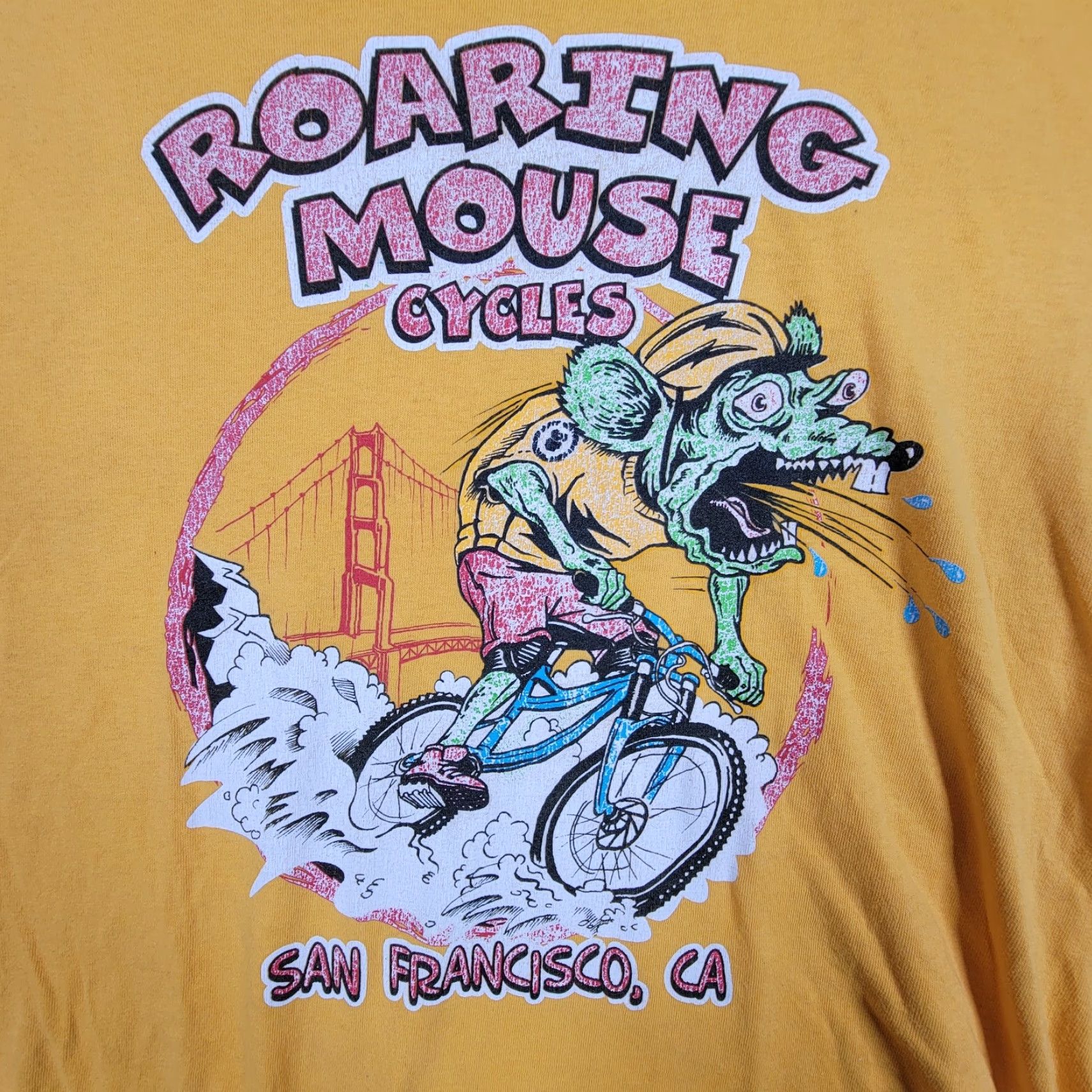 Gildan VINTAGE Gildan T-Shirt Yellow M Mens 90s Rat On Bike Graffiti Embroidered Logo Crew Neck Short Sleeve Cotton Blend Shirt Size US M / EU 48-50 / 2 - 2 Thumbnail