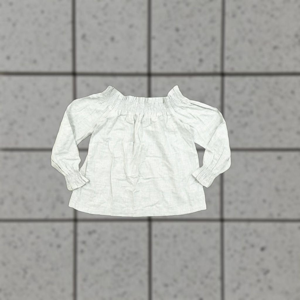 Vintage LOFT Petites Blouse Shirt Off The Shoulder Long Sleeve Gray Smocked Ruffle Cotton XSP XS PXS Womens Petite Regular Pullover Casual Spring Summer Fall Size XS / US 0-2 / IT 36-38 - 1 Thumbnail