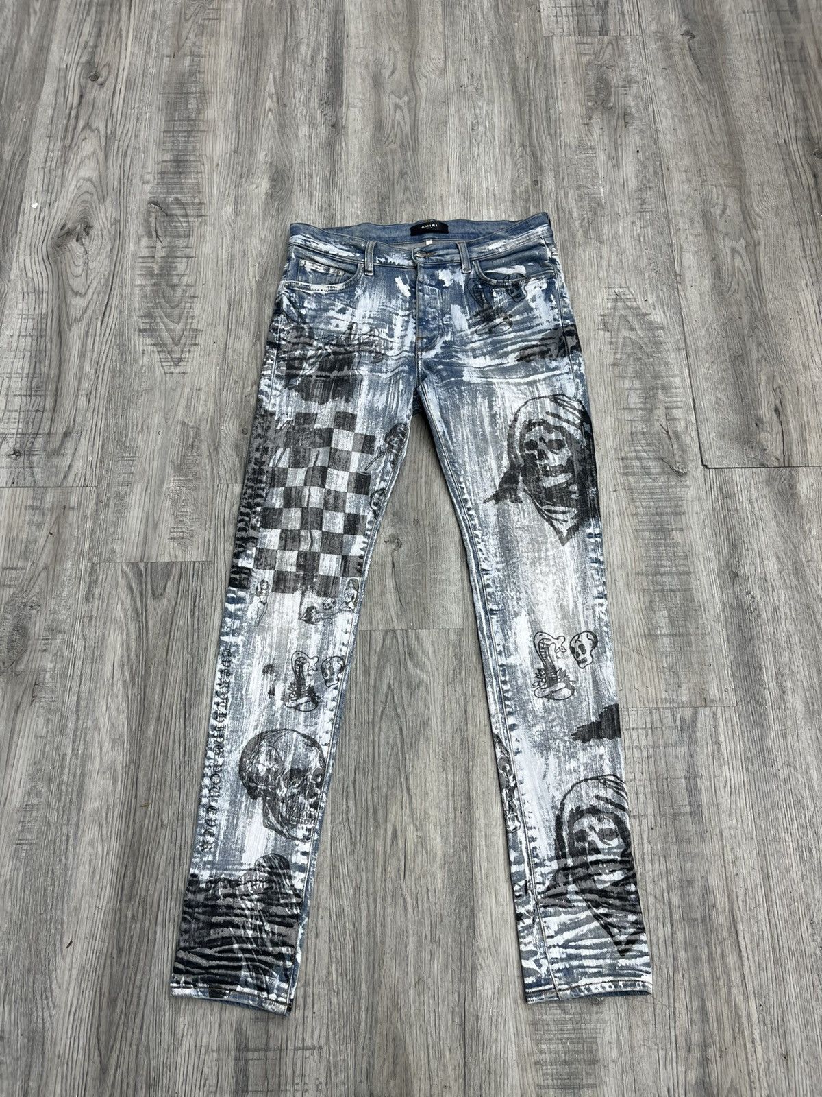 Amiri × Wes Lang Amiri x Wes Lang MX1 Demin Sketch jeans ‘Painted Indigo’ Size US 33 - 1 Thumbnail