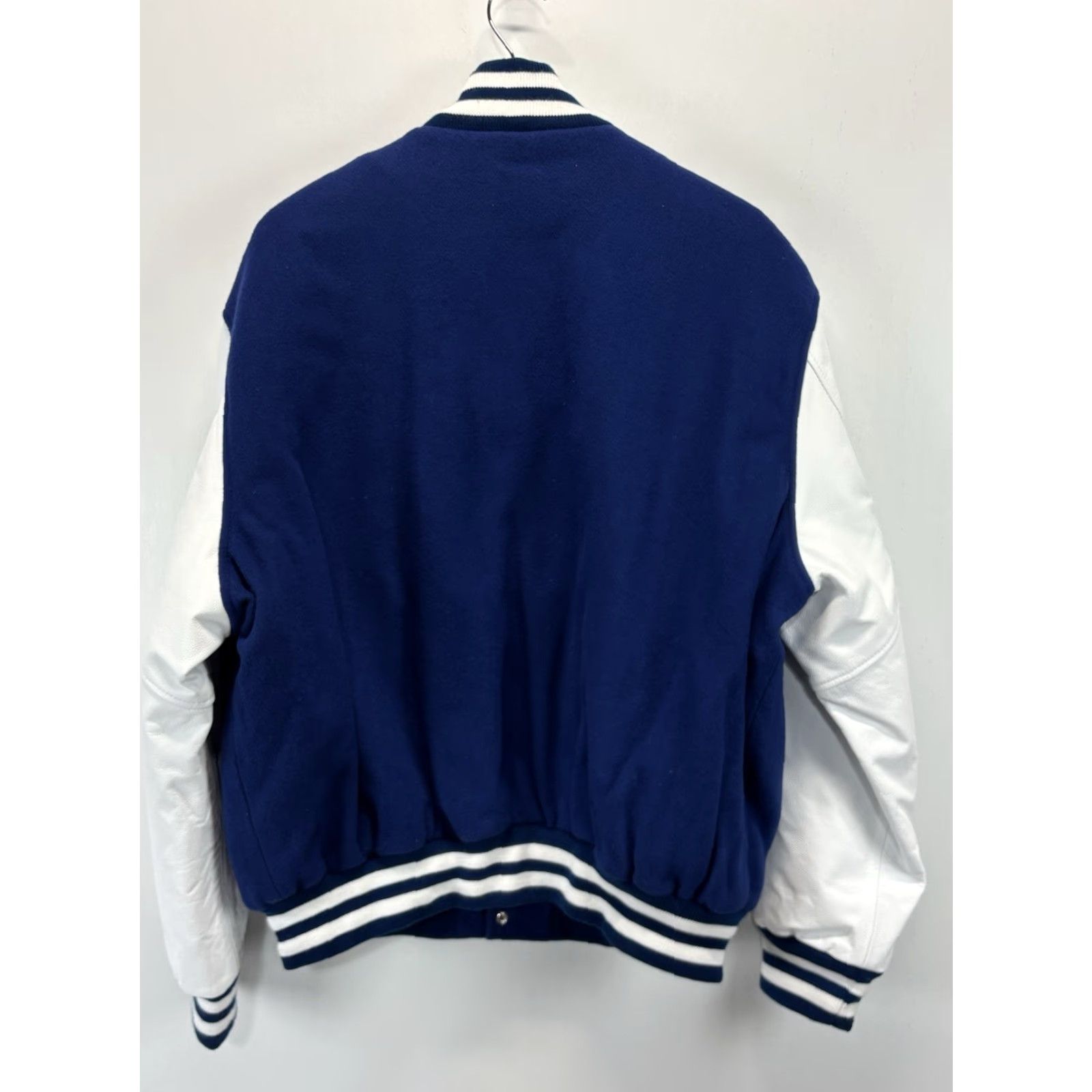 Vintage VINTAGE Stewart & Strauss Varsity Jacket Leather 2XL Blue White Wool Blend Short Snap Mens Size US XXL / EU 58 / 5 - 3 Thumbnail