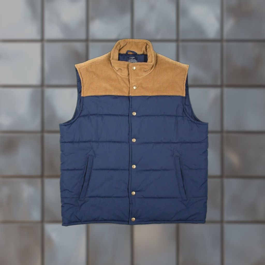 J.Crew J.Crew Vest Mens Large Blue Corduroy Yoke Snap Quilted Puffer Outerwear F4370 Size US L / EU 52-54 / 3 - 1 Thumbnail
