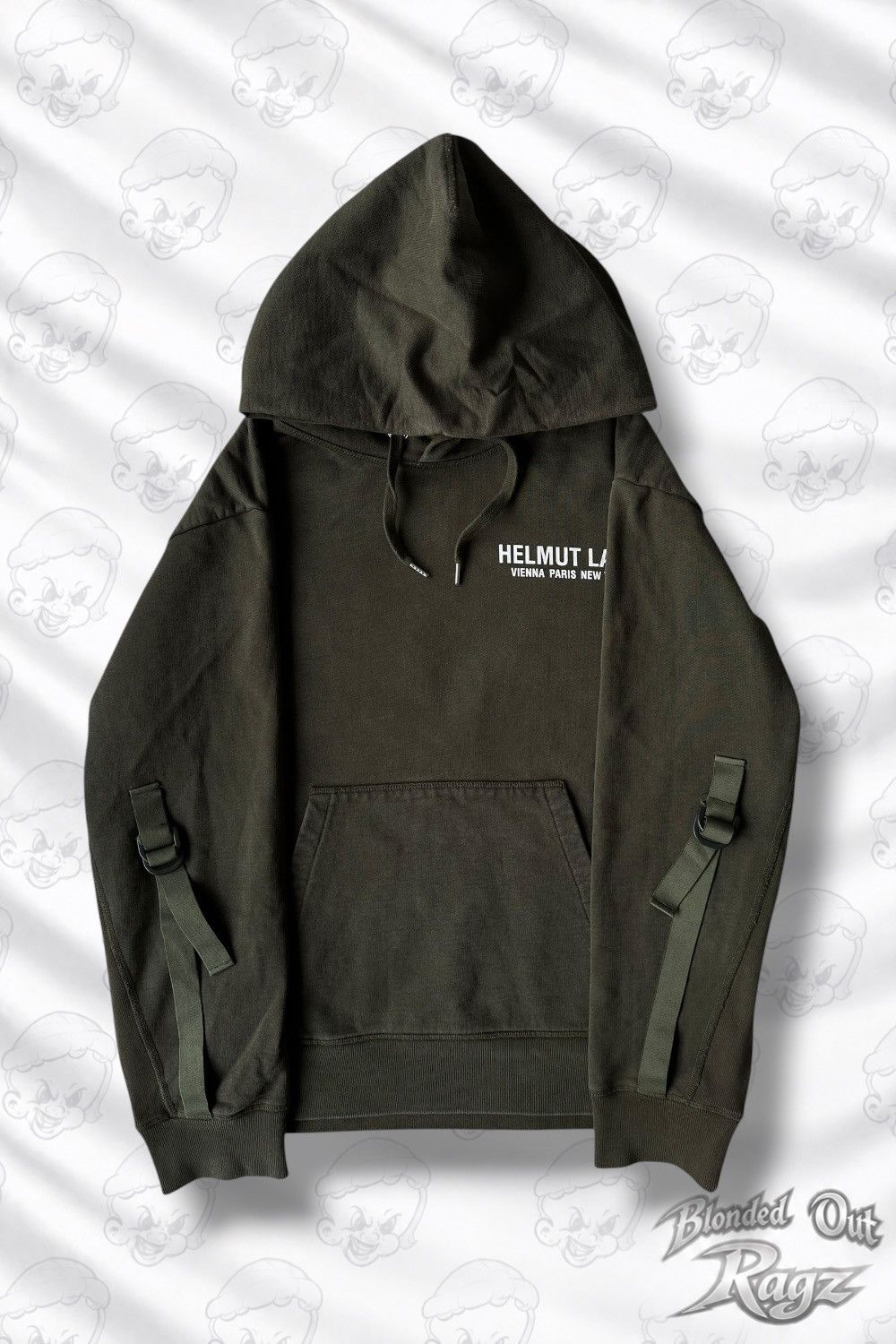 Helmut Lang Helmut Lang Khaki Logo Stripes Hoodie Size US XL / EU 56 / 4 - 2 Thumbnail