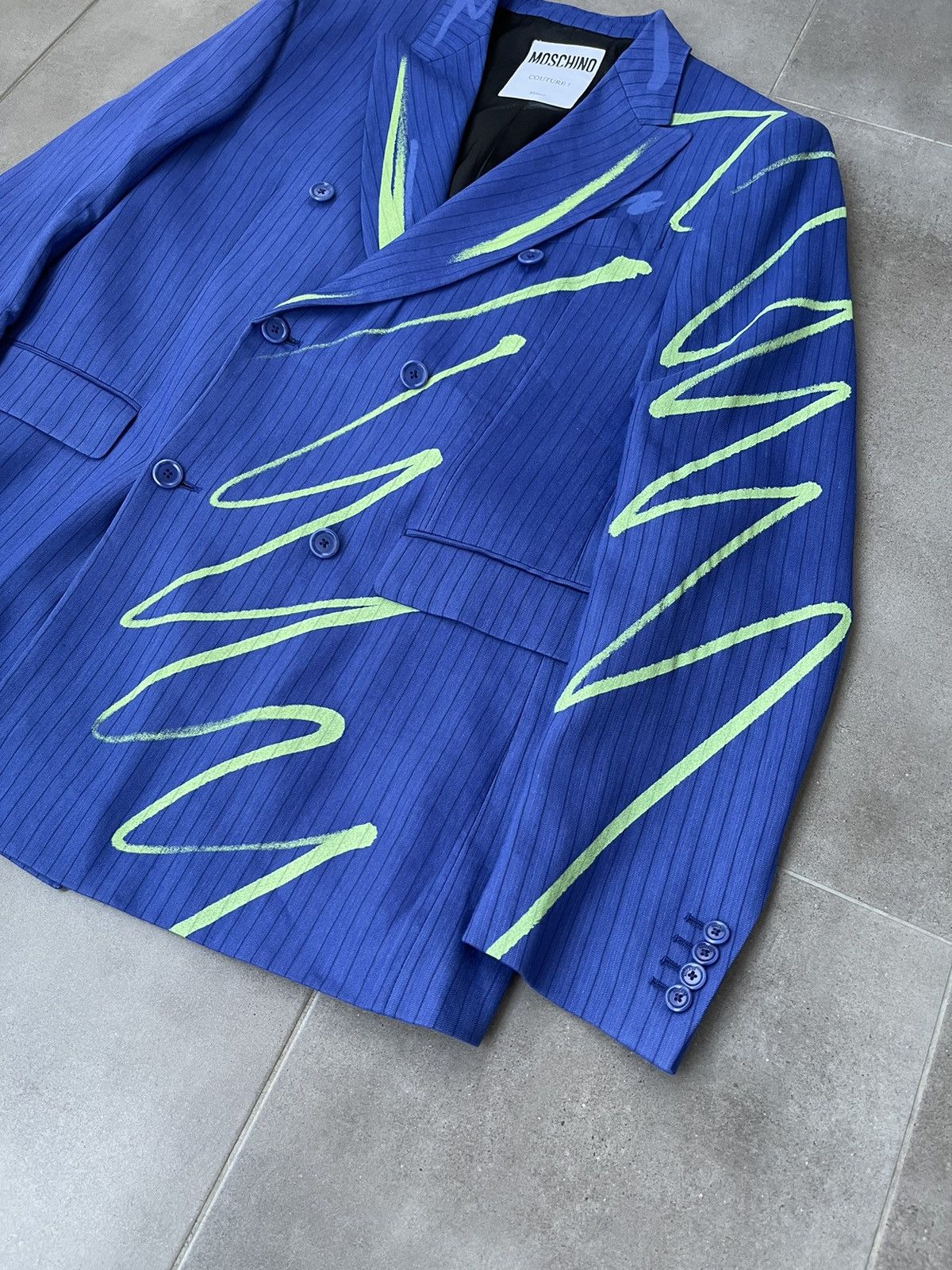 Moschino !DS! AW22 Moschino Graphic Print Double Breasted Blue Blazer Size US M / EU 48-50 / 2 - 8 Thumbnail