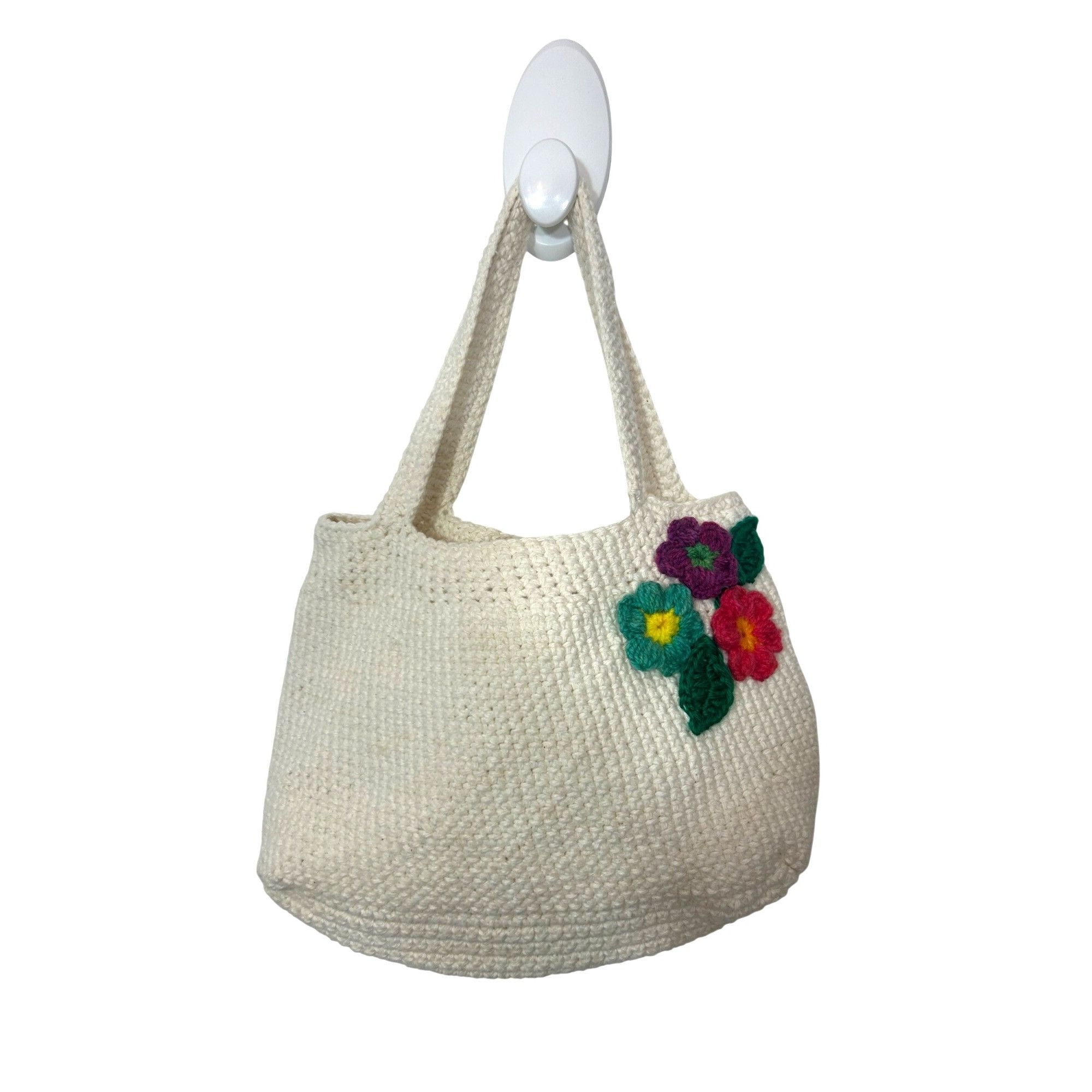 Other Crocheted Tote Bag Vintage Cream Handmade Floral Appliqués S Size ONE SIZE - 1 Thumbnail