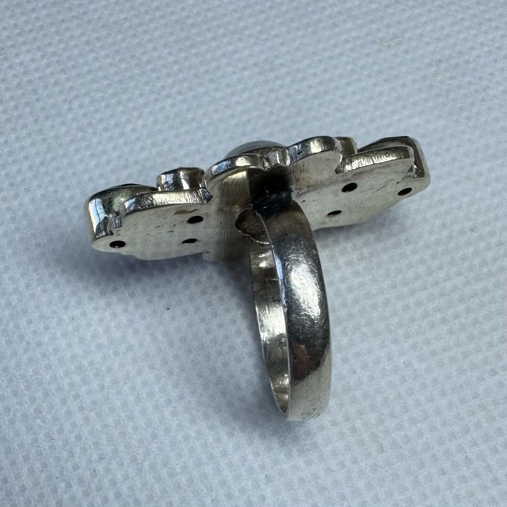 Other VIntage Art Deco Artisan Sterling Silver Ring with Blue Whi Size ONE SIZE - 2 Thumbnail