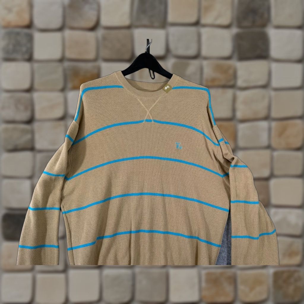 Roots Lifted Research Group LRG Sweater Mens XL Beige Striped Roots And Equipment Long Sleeve Crew Neck Knit Logo Pullover Size US XL / EU 56 / 4 - 1 Thumbnail