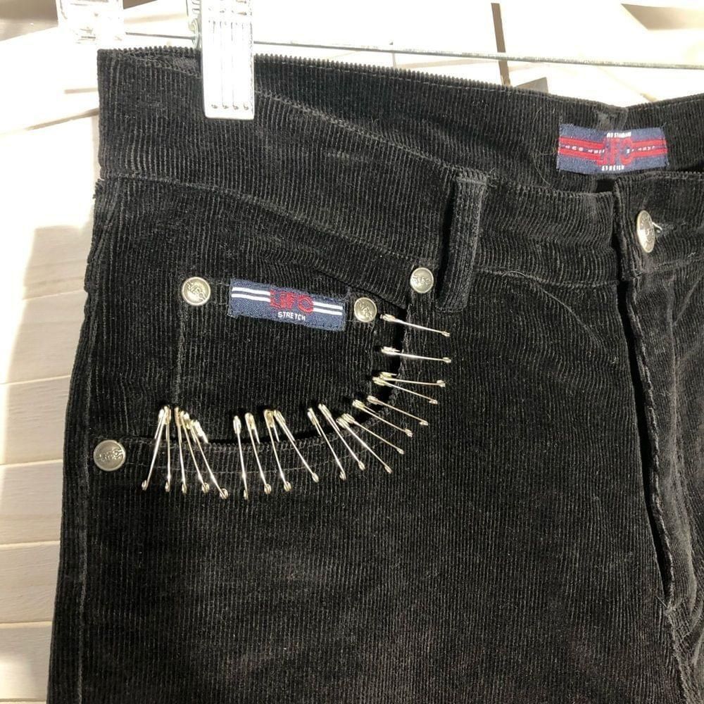 Vintage Y2K Upcycled goth bobby pins black corduroy straight pants 8 Size 30" / US 8 / IT 44 - 7 Thumbnail