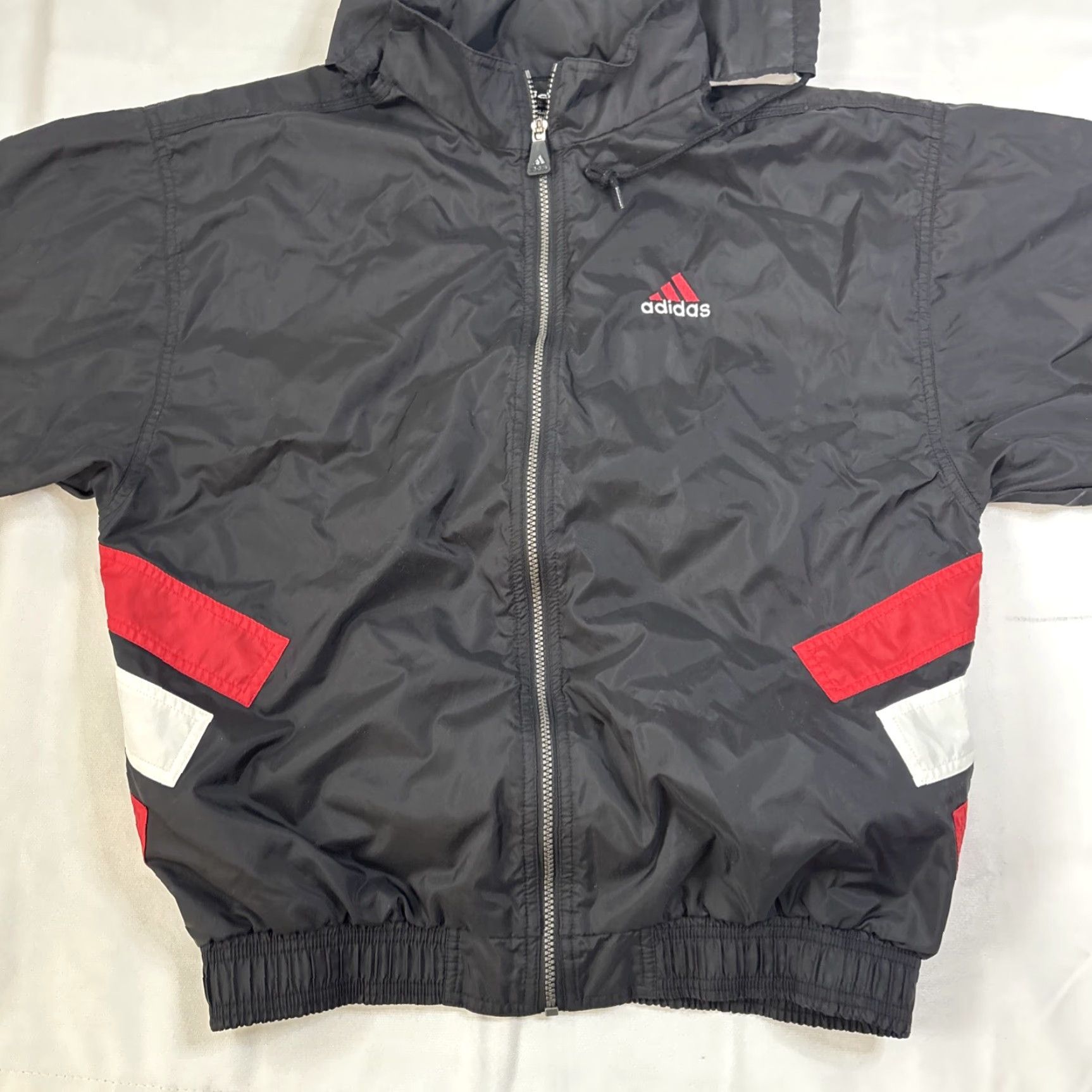 Adidas VINTAGE adidas Full Zip Track Jacket Striped Spellout Hooded M Black Men Large Nylon Windbreaker Jacket Size US M / EU 48-50 / 2 - 3 Thumbnail