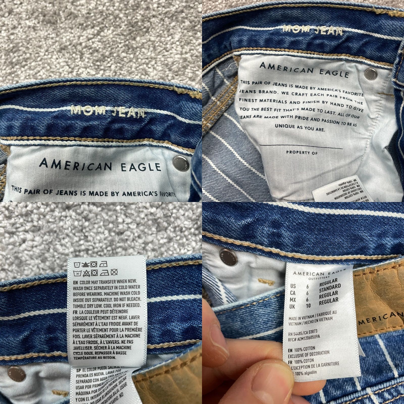 American Eagle Outfitters American Eagle Mom Jeans Womens 6 Blue Denim Dark Wash Striped Straight 29x28 Size 29" - 8 Thumbnail