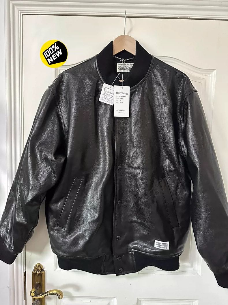 Wacko Maria Wacko Maria Leather Baseball Jacket in Black- DMC Size US M / EU 48-50 / 2 - 1 Thumbnail