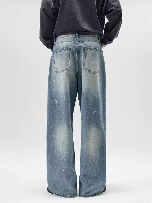 Japanese Brand × Jean Ink splash trend loose straight ice blue jeans for men Size US 32 / EU 48 - 5 Thumbnail