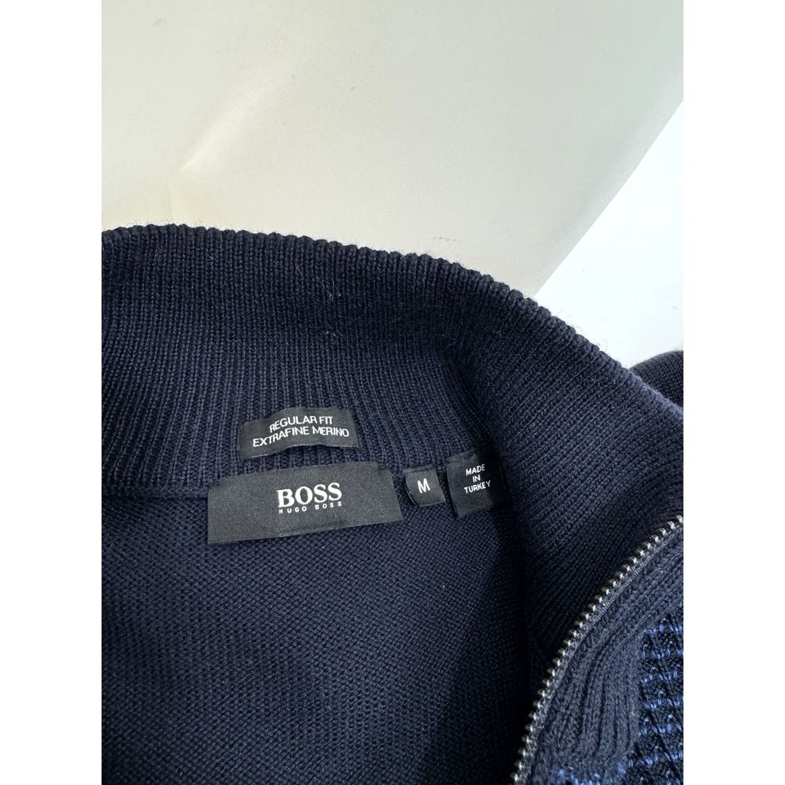 Hugo Boss HUGO BOSS Merino Wool Full Zip Knit Mens M Sweater Jacket Blue Size US M / EU 48-50 / 2 - 4 Thumbnail