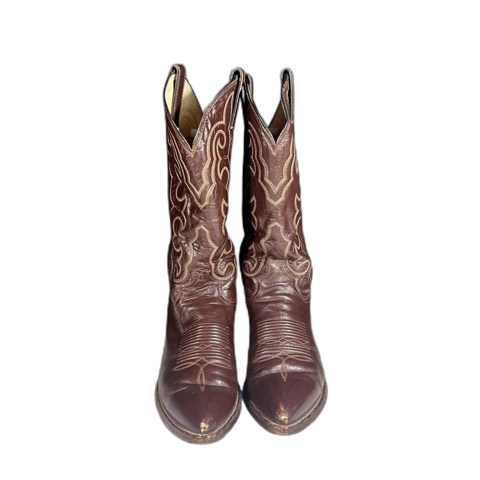 Justin Boots Justin Brown Leather Cowboy Boots Embroidered #4596 Mens 6D Size US 6 / EU 39 - 6 Thumbnail