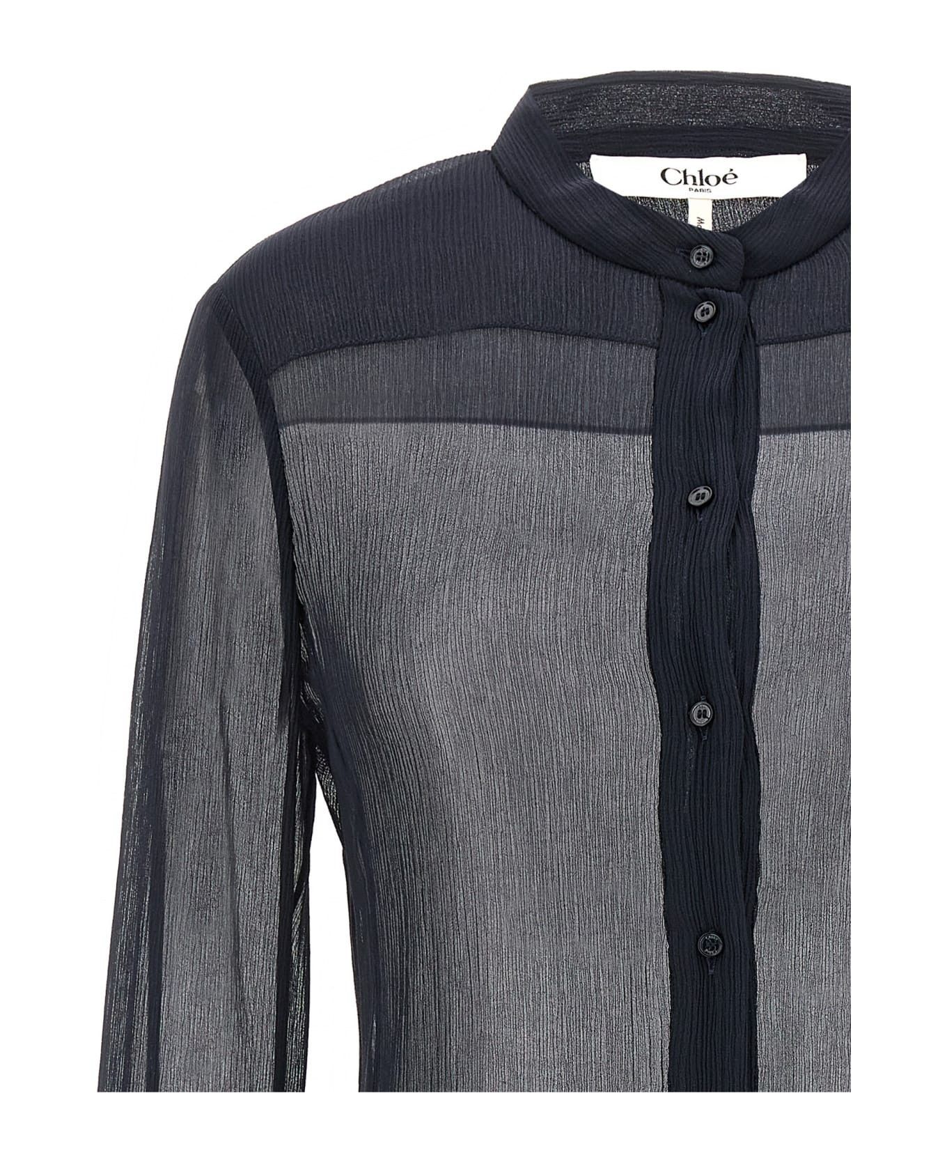 Chloe o1y0825 Silk Shirt in Navy Blue Size M / US 6-8 / IT 42-44 - 3 Thumbnail