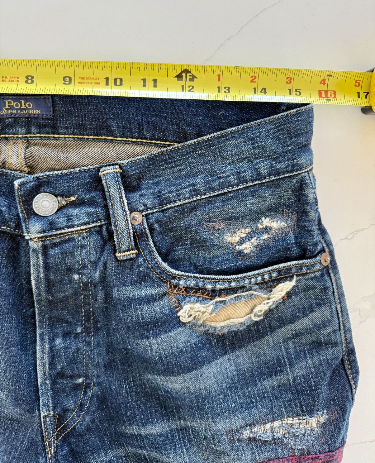 Polo Ralph Lauren × Ralph Lauren New Rare Polo Patchwork Distressed Straight Slim Jeans 30x30 Size US 30 / EU 46 - 15 Thumbnail