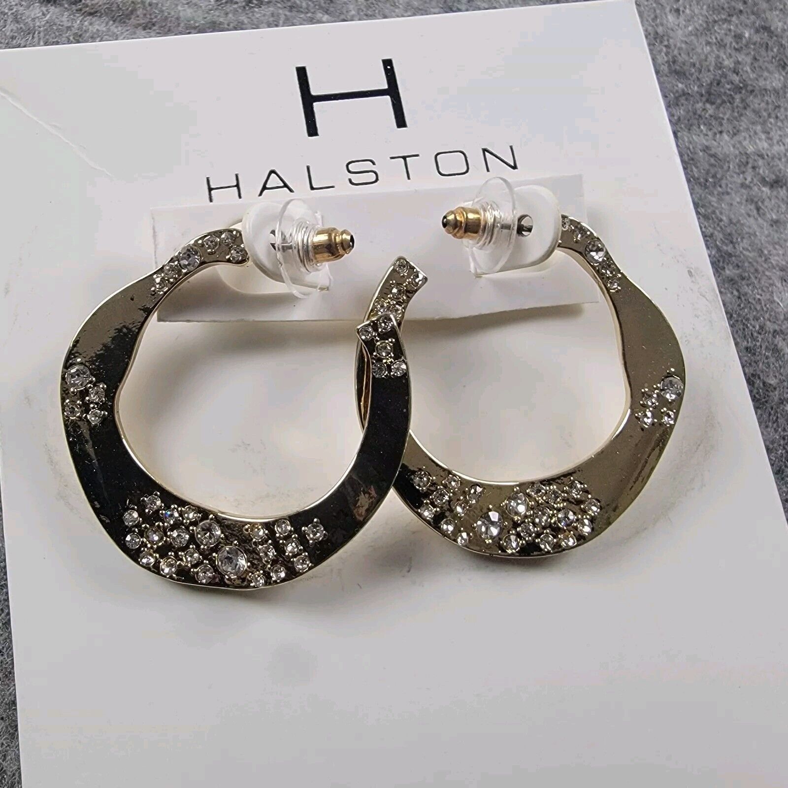 Halston H Halston Golden Hoop Earrings With White Crystals Size ONE SIZE - 3 Thumbnail