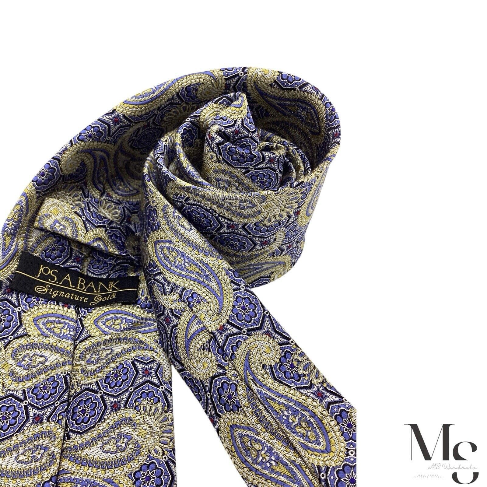 Jos. A. Bank JOS. A. BANK Blue Gold Paisley Silk Tie Hand Made In China W Size ONE SIZE - 4 Thumbnail