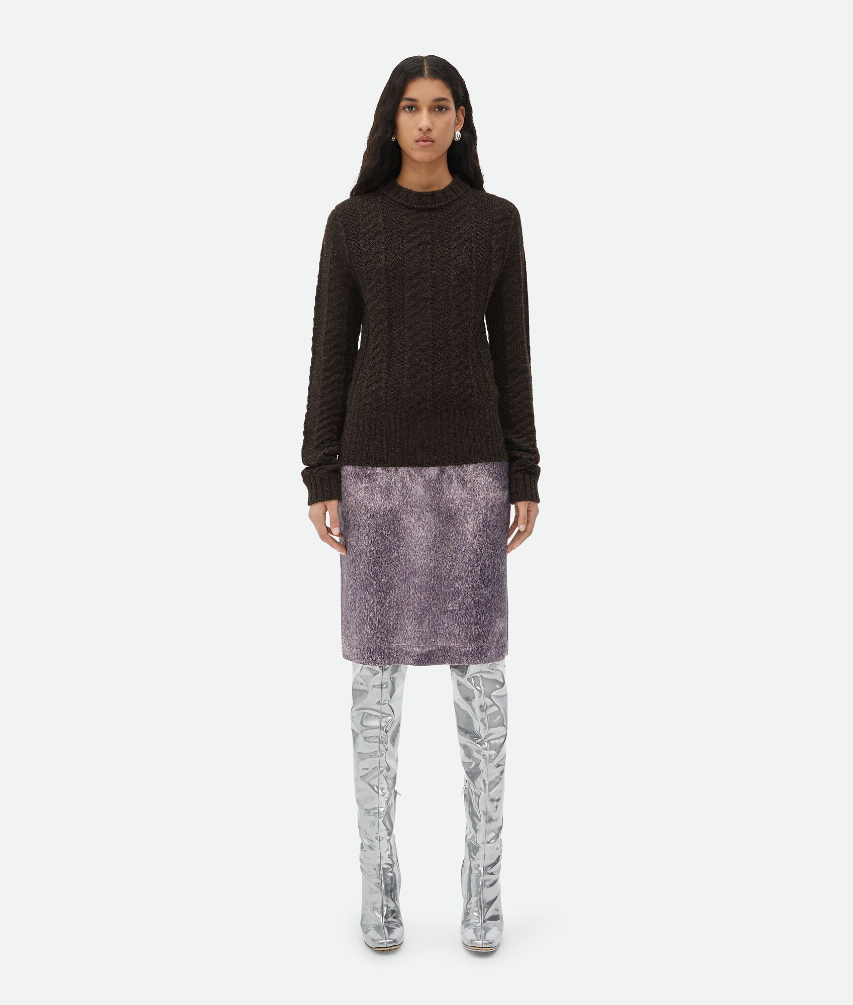 Bottega Veneta o1n1vont1224 Printed Cupro Midi Skirt in Purple Size 27" / US 4 / IT 40 - 1 Thumbnail
