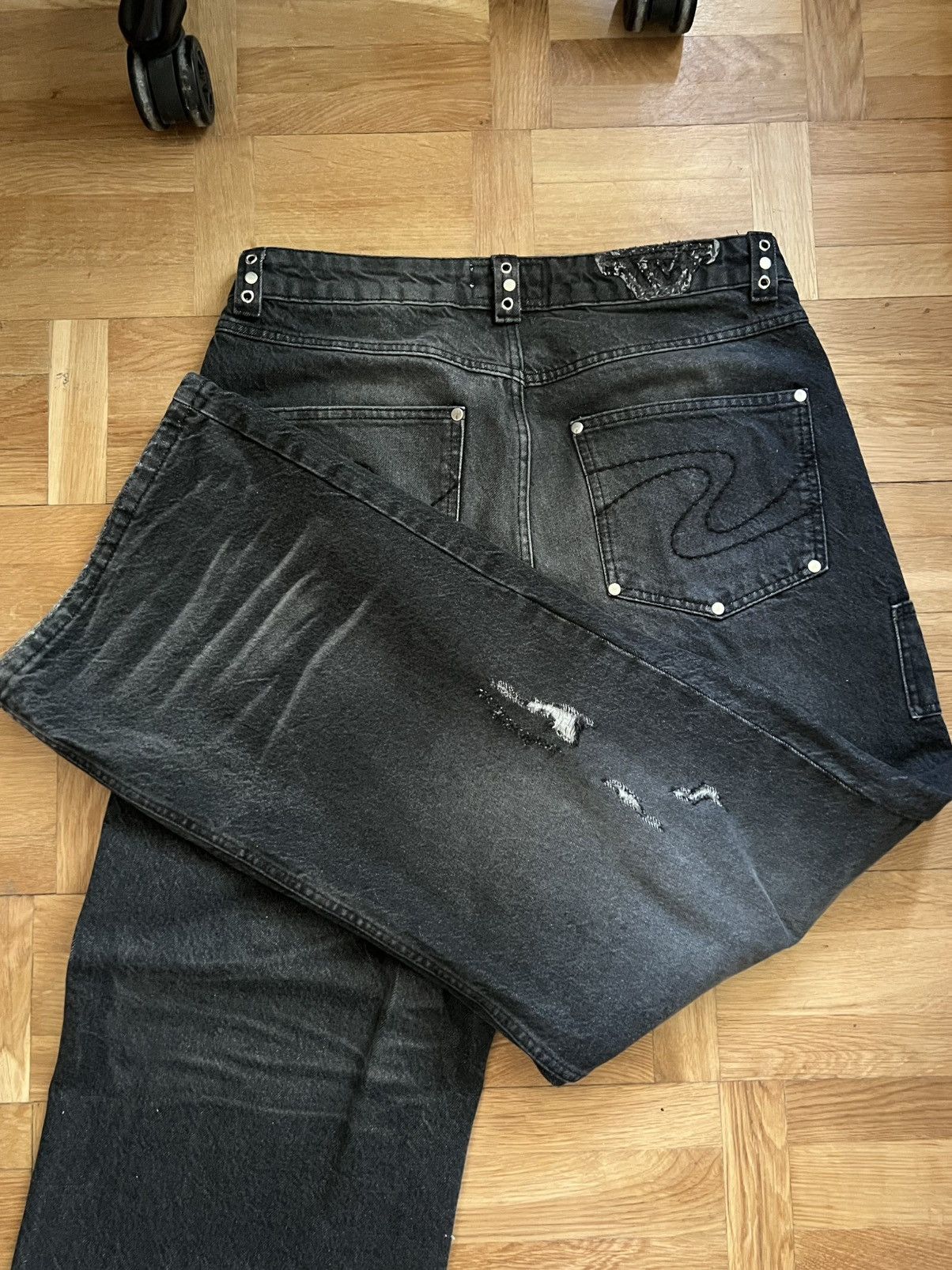 Trendt Vision Black Whisker Denim Jeans Size US 31 - 5 Thumbnail