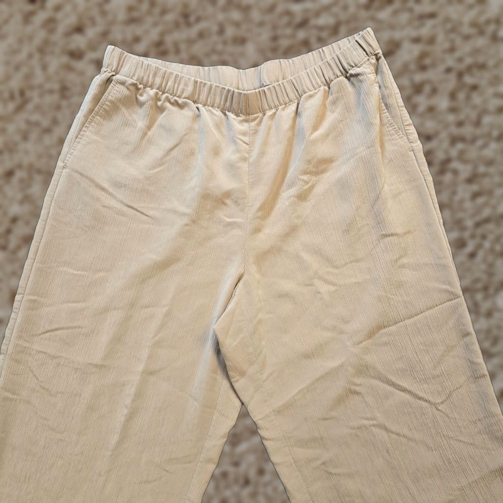 J. Jill J Jill Pants Womens Large Tan Sand Washed Textured Crop Wide-Leg Casual Knit Twill Elastic Waist Size 24" / US 00 / IT 34 - 1 Thumbnail
