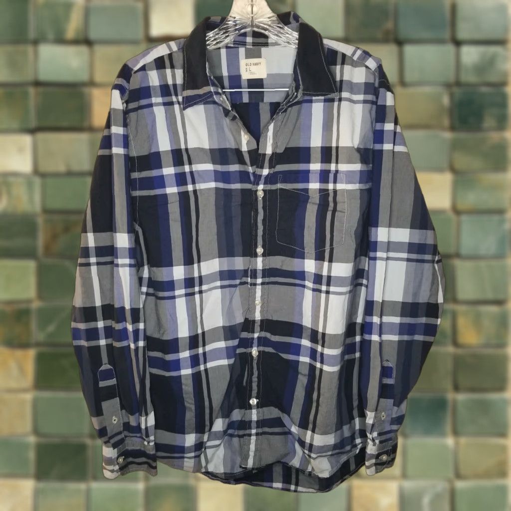 Old Navy Old Navy Shirt Adult L Blue Plaid Long Sleeve Button-Up Mens Size US L / EU 52-54 / 3 - 1 Thumbnail