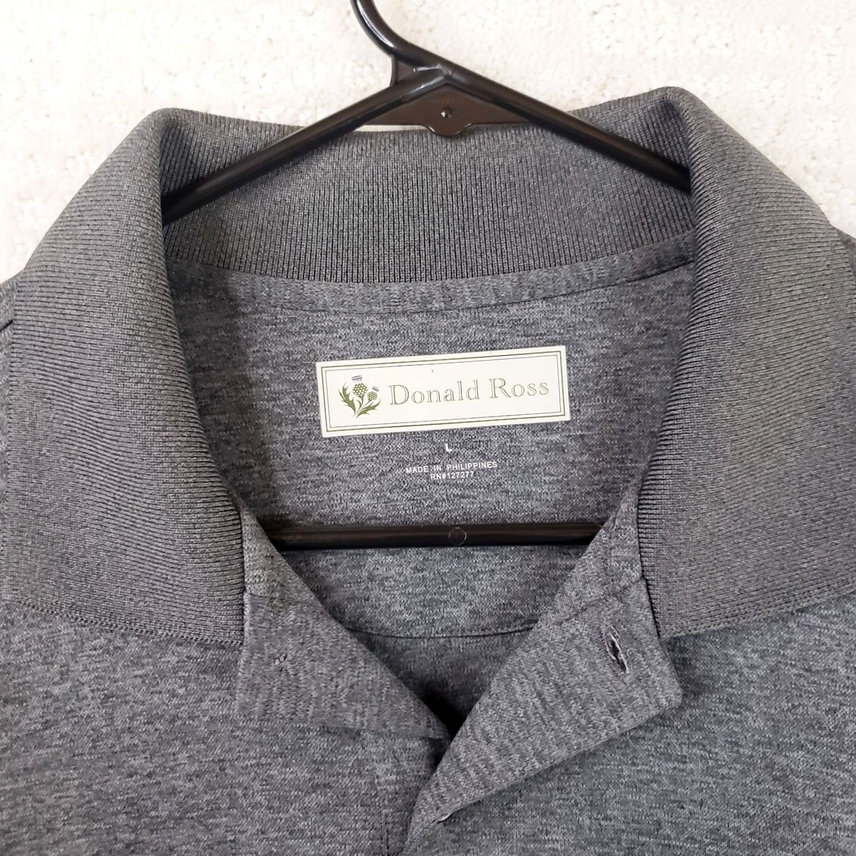 Vintage Donald Ross Long Sleeve Polo Mens L Gray Shirt Regular Fit Embroidered Logo Golf Casual Performance Shirt WSCC Size US L / EU 52-54 / 3 - 4 Thumbnail