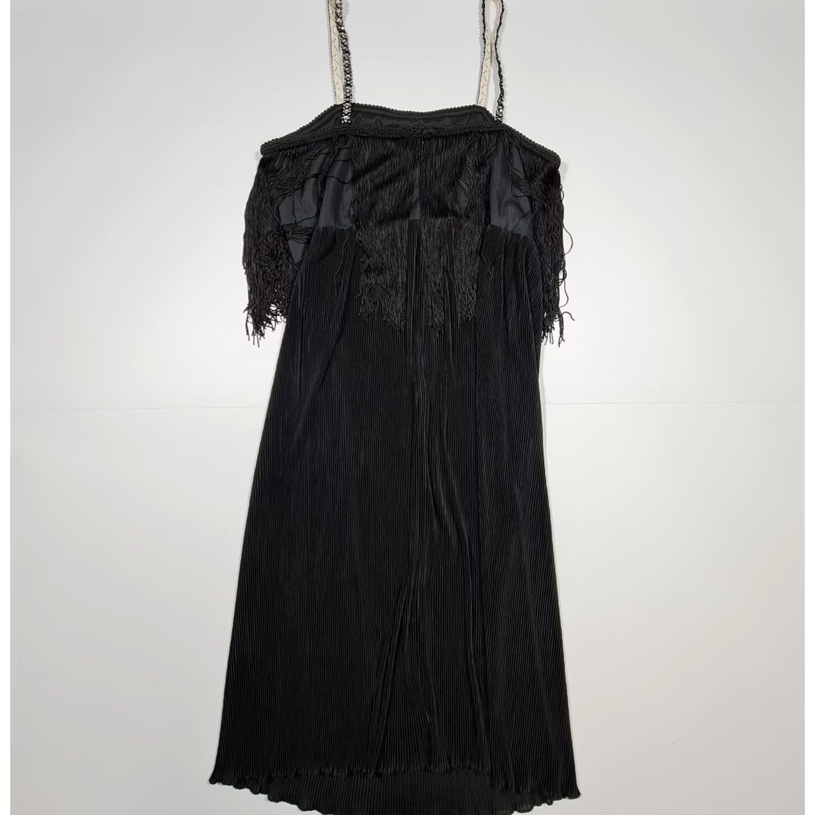 Vintage BIBA Dress Black 12 UK Sleeveless Fringe A-Line Knee Length Womens Dress Size XL / US 12-14 / IT 48-50 - 7 Thumbnail