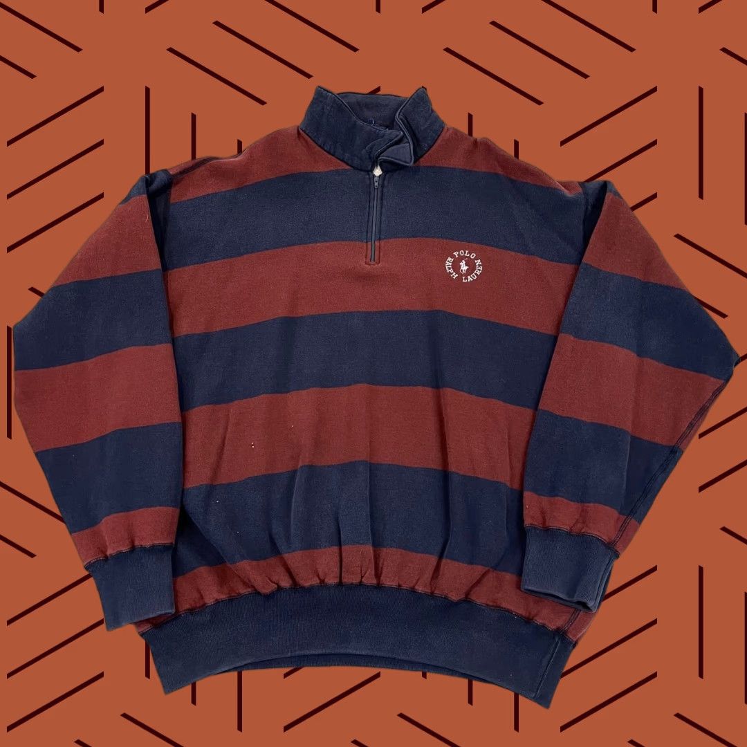Ralph Lauren Ralph Lauren Sweater Mens Extra Large Red Blue Maroon Stripe Pony Spellout Polo Size US XL / EU 56 / 4 - 1 Thumbnail