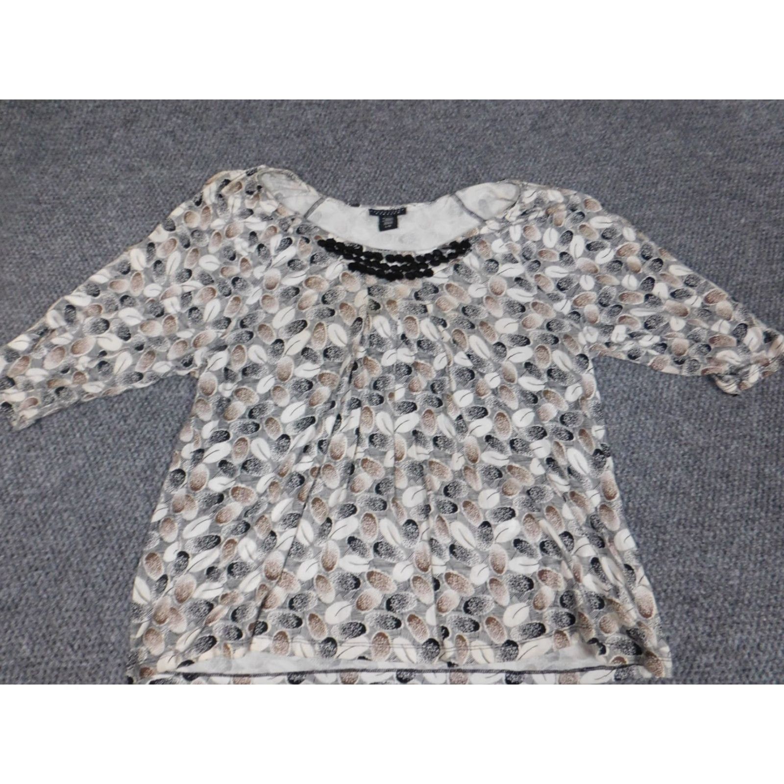 Vintage Apostrophe Womens Blouse L Beige Pullover Stretch Short Sleeve Button Collared Casual Rayon Polyester Classic Basic Size L / US 10 / IT 46 - 2 Thumbnail