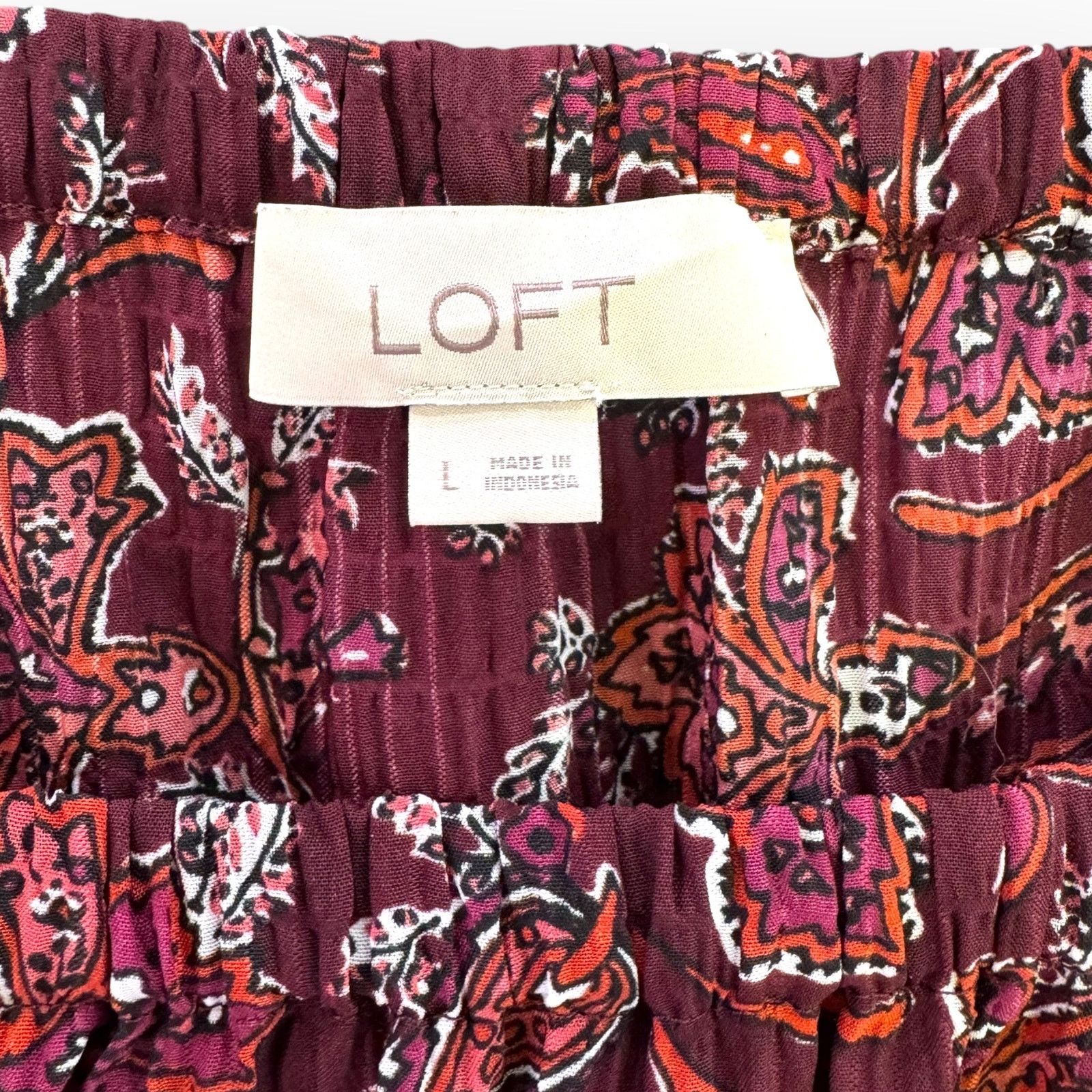Loft LOFT Maroon Paisley Off Shoulder Peasant Blouse Womens Sz L Size L / US 10 / IT 46 - 6 Thumbnail