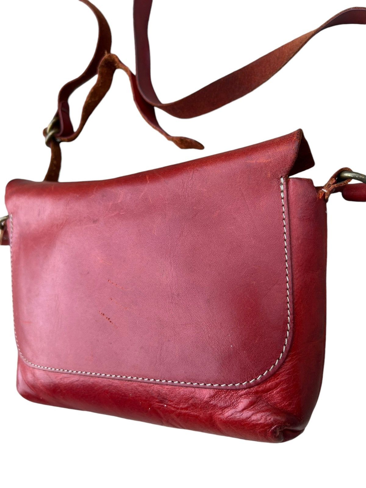 Leather Vintage Kissora Japan Fade Distress Patina Leather Sling Bag Size ONE SIZE - 11 Thumbnail